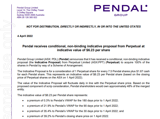 Pendal收购案提交给澳交所的公告