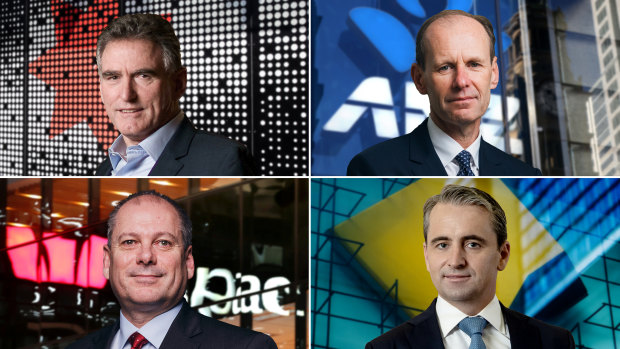 四大银行的首席执行官们（从左上顺时针）：国民银行的Ross McEwan，澳新银行的Shayne Elliott，联邦银行的Matt Comyn 和西太银行的Peter King，图/AFR
